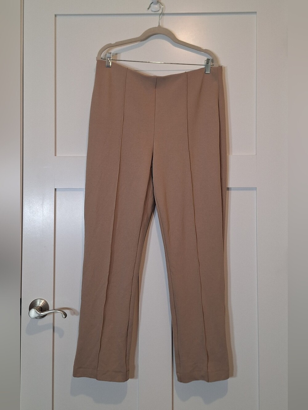 Chico's Pull On Hi Rise Pants Stretch Pintucked Seams Tan Beige Sz 14/2.5